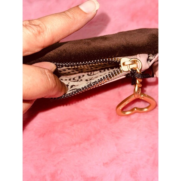 Juicy Couture Velour Brown Pink Retro Embroidered Trifold Wallet NEW - Picture 5 of 6